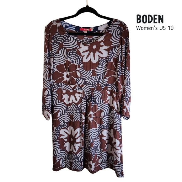 Boden Retro Flower Print Mini Dress Women US 10 Lightweight Earthy 70s Mod - Picture 1 of 12